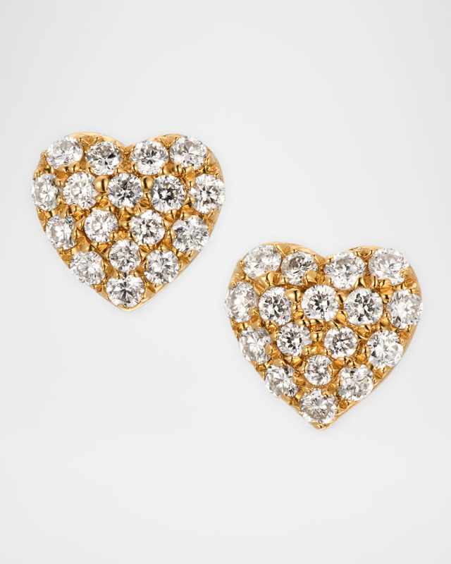 18K Yellow Gold Diamond Heart Shaped Stud Earrings
